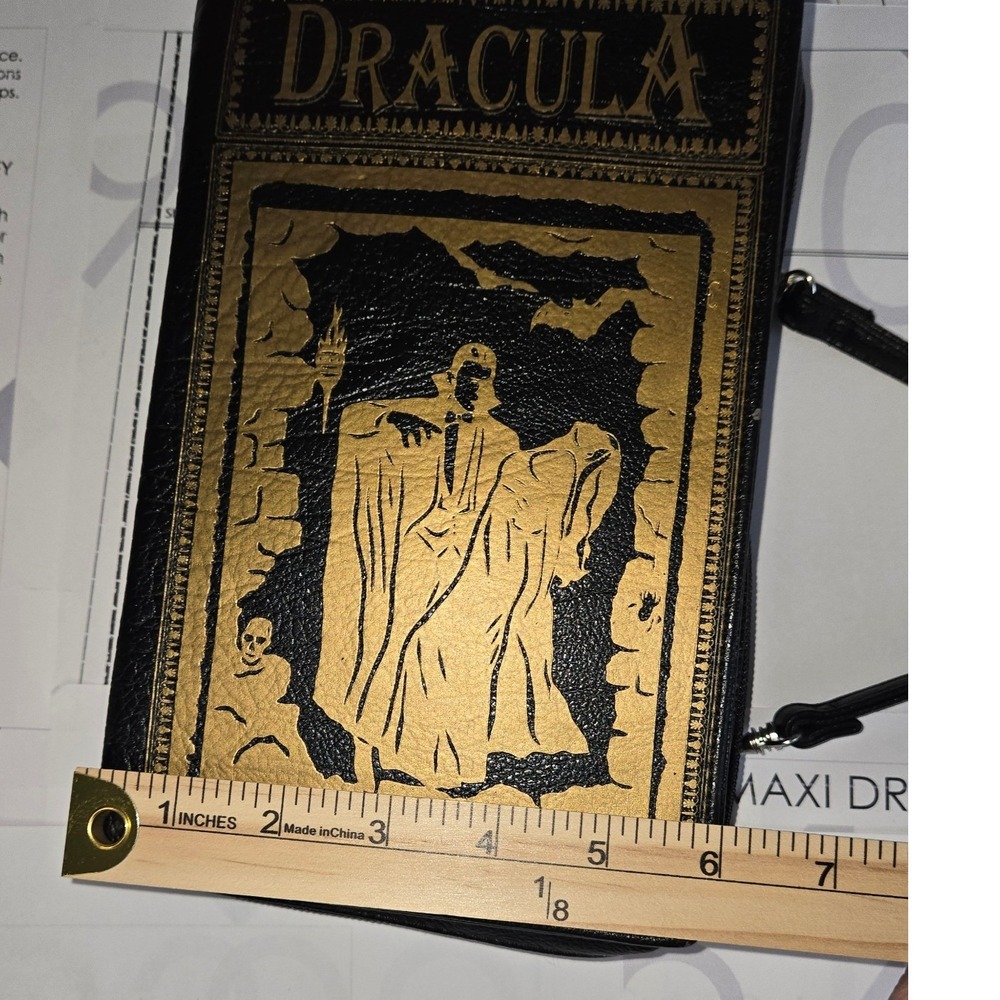 Dracula Bram Stoker Book Crossbody Bag Black Gold Gothic Horror Novelty Purse - Picture 6 of 8